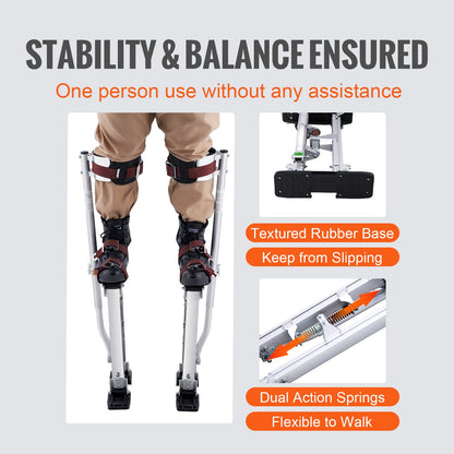 Drywall Stilts, 18''-30'' Adjustable Aluminum Tool Stilts with Protective Knee Pads, Durable and Non-slip Work Stilts for Sheetrock Painting, Walking, Taping, Silver