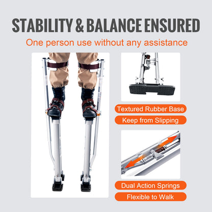 Drywall Stilts, 24''-40'' Adjustable Aluminum Tool Stilts with Protective Knee Pads, Durable and Non-slip Work Stilts for Sheetrock Painting, Walking, Taping, Silver