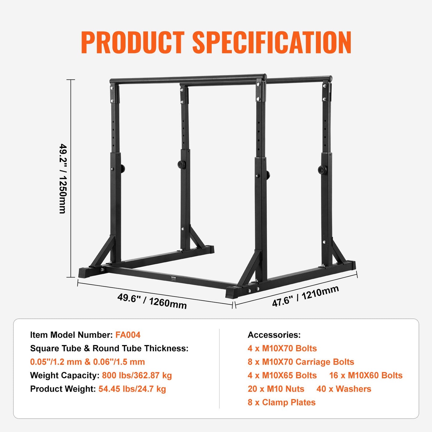Dip Bar, 800 lbs Capacity, Heave Duty Dip Stand Station with Adjustable Height, Fitness Workout Dip Bar Station Stabilizer Parallette Push Up Stand, Parallel Bars for Strength Training Home Gym