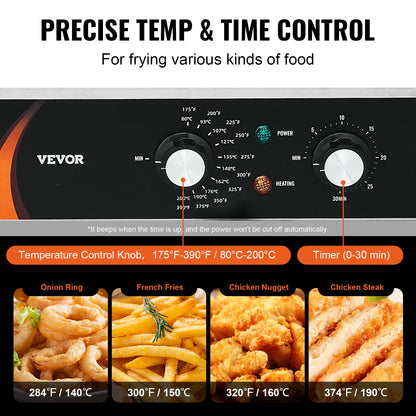 Commercial Deep Fryer, Dual Tank 3500W Electric Countertop Fryer, 2 x 9Qt / 8.5L Double Oil Fryer with 2 Baskets, 1mm Thickened Stainless Steel, Time & Temp Control, for Kitchen Restaurant Use