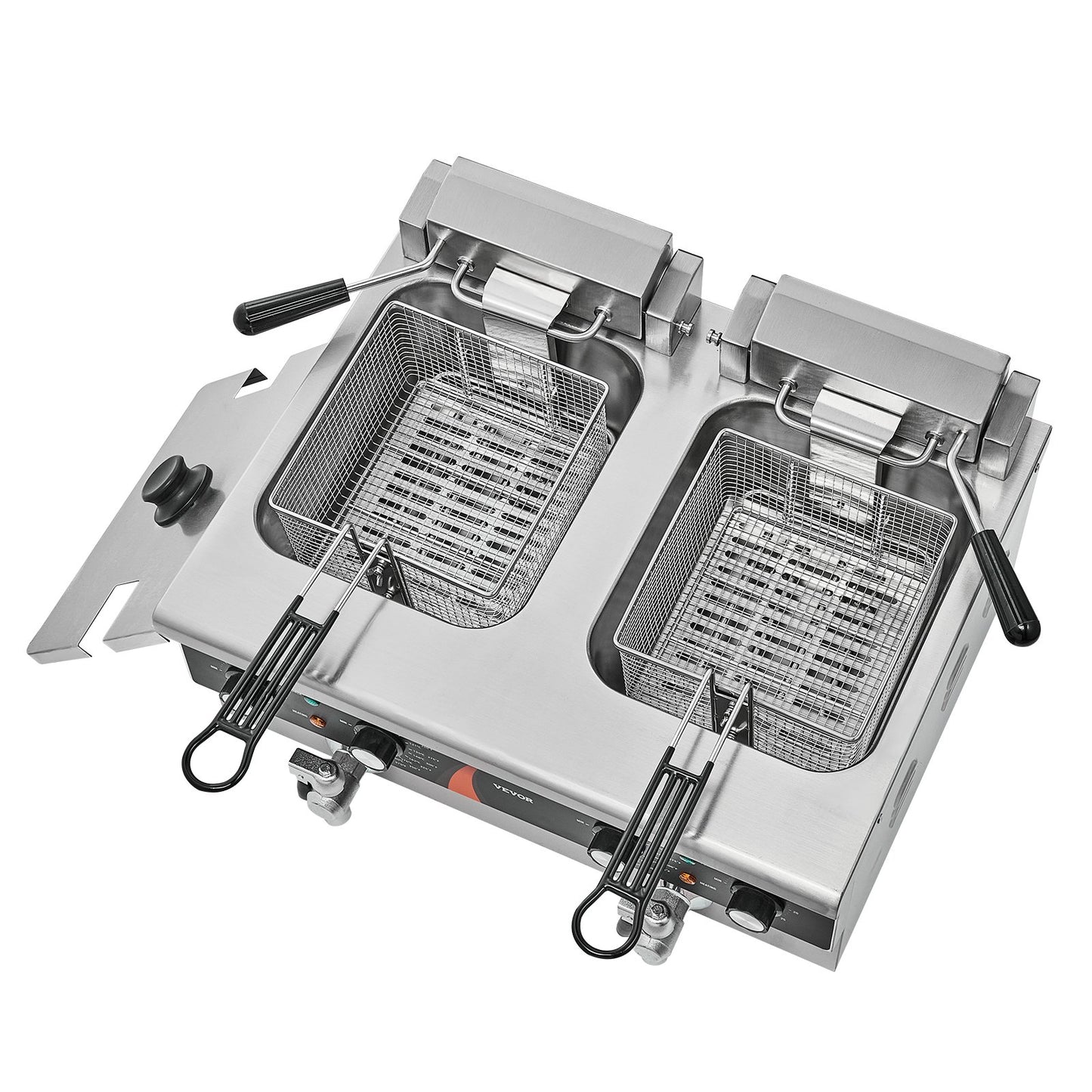 Commercial Deep Fryer, Dual Tank 3500W Electric Countertop Fryer, 2 x 9Qt / 8.5L Double Oil Fryer with 2 Baskets, 1mm Thickened Stainless Steel, Time & Temp Control, for Kitchen Restaurant Use