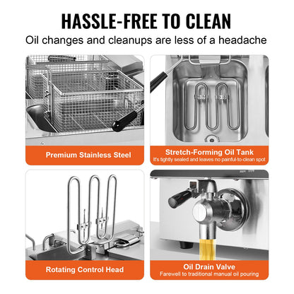 Kommersiell elektrisk fritös bänkfritös 3000W dubbel tank 2x9Qt/8,5L