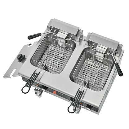 Kommersiell elektrisk fritös bänkfritös 3000W dubbel tank 2x9Qt/8,5L