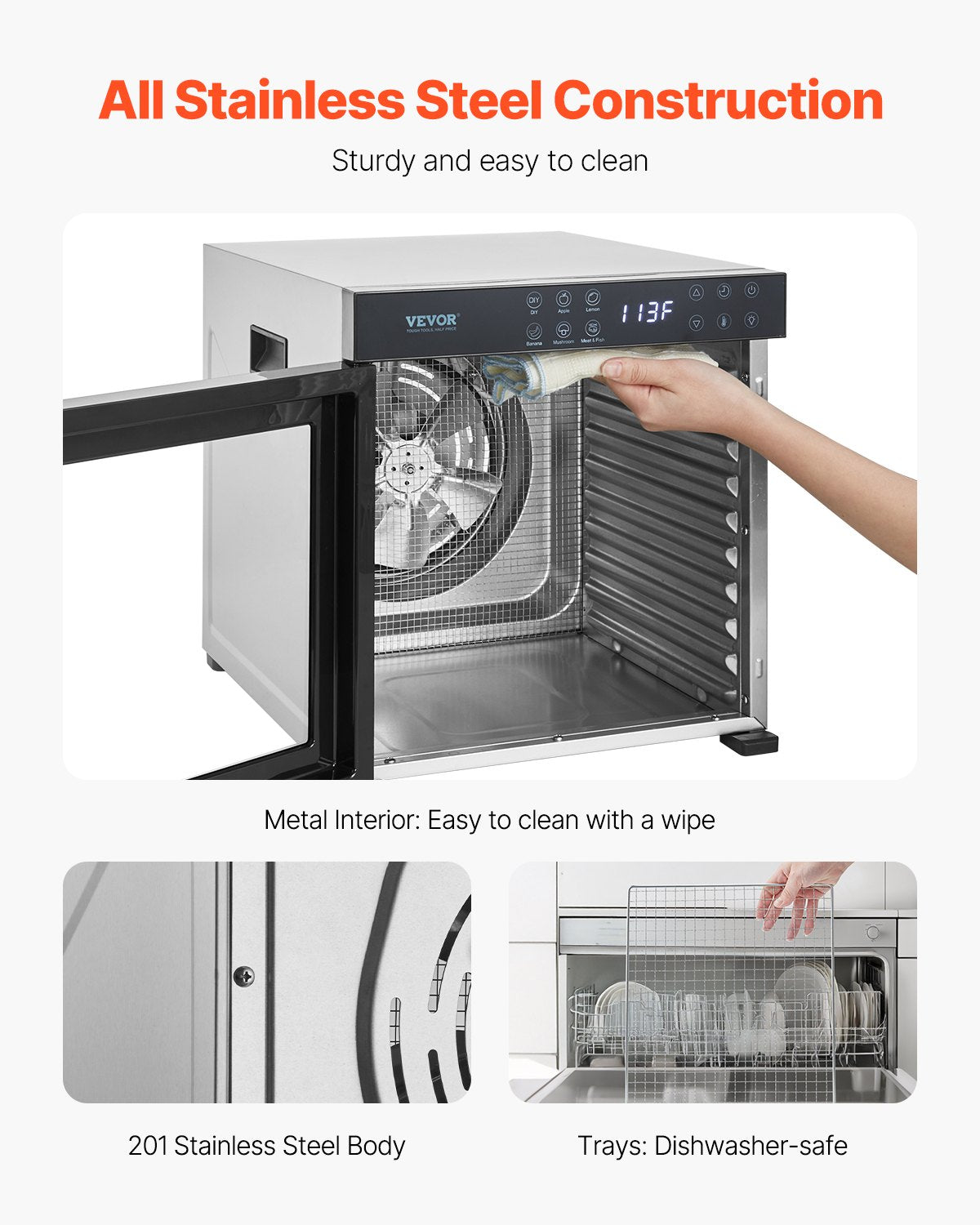 10 Trays Food Dryer Machine Stainless Steel 1000W Jerky Fruit Drying