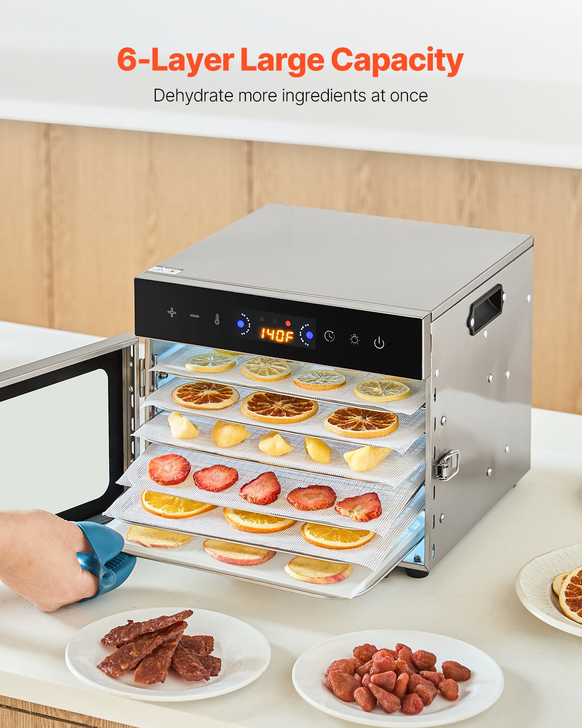 6 Trays Food Dryer Machine Stainless Steel 400W Jerky Fruit Drying