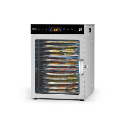 Rotary Food Dehydrator Machine, 12 Stainless Steel Trays, 800W Electric Food Dryer with Adjustable Temperature & 24-Hour Timer, Freeze Dryer for Jerky, Meat, Fruit, Vegetables, Herbs, Dog Treats