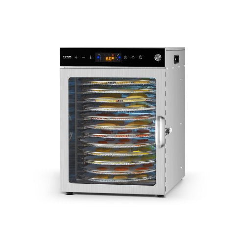 Rotary Food Dehydrator Machine, 12 Stainless Steel Trays, 800W Electric Food Dryer with Adjustable Temperature & 24-Hour Timer, Freeze Dryer for Jerky, Meat, Fruit, Vegetables, Herbs, Dog Treats