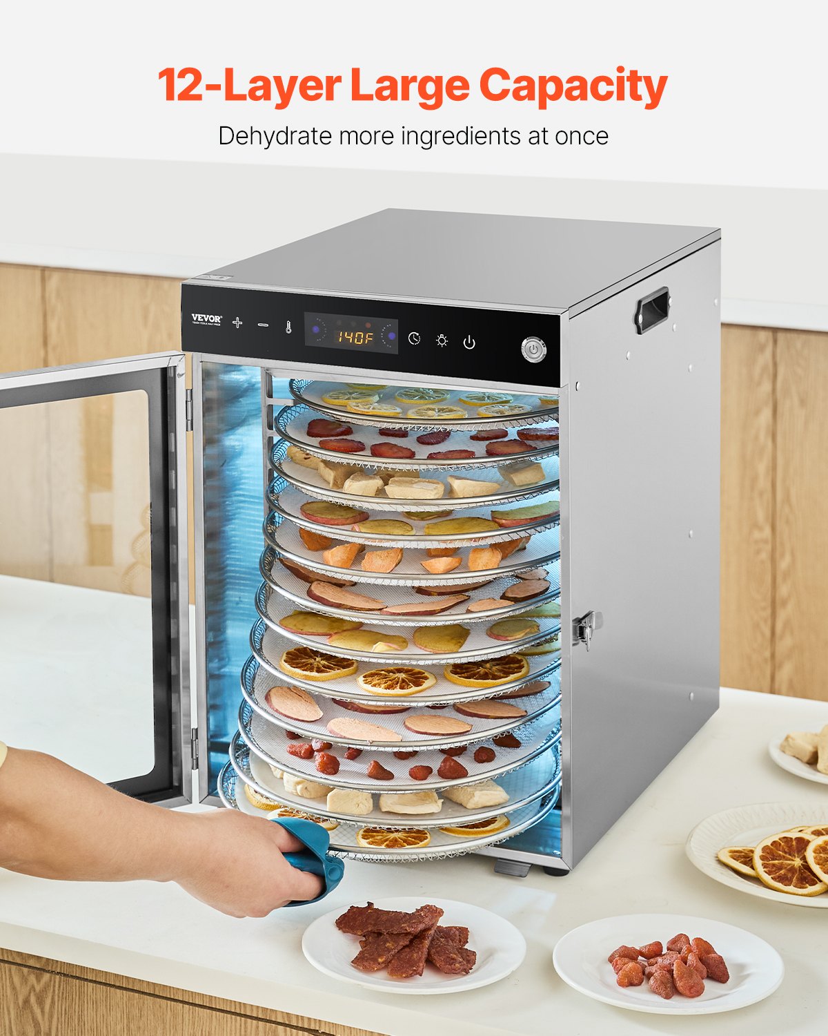 12 Trays Rotating Food Dryer Machine Stainless Steel 800W Fruit Drying