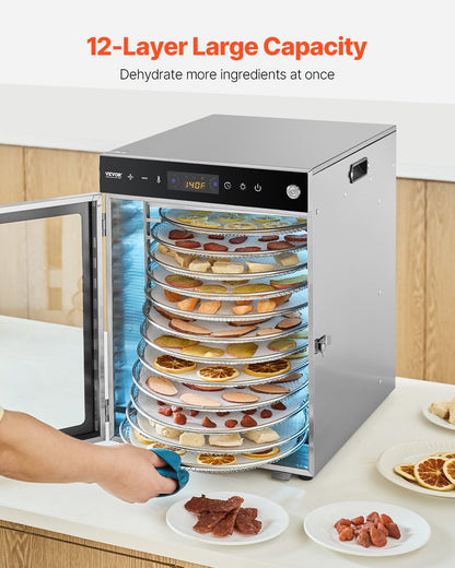 12 Trays Rotating Food Dryer Machine Stainless Steel 800W Fruit Drying