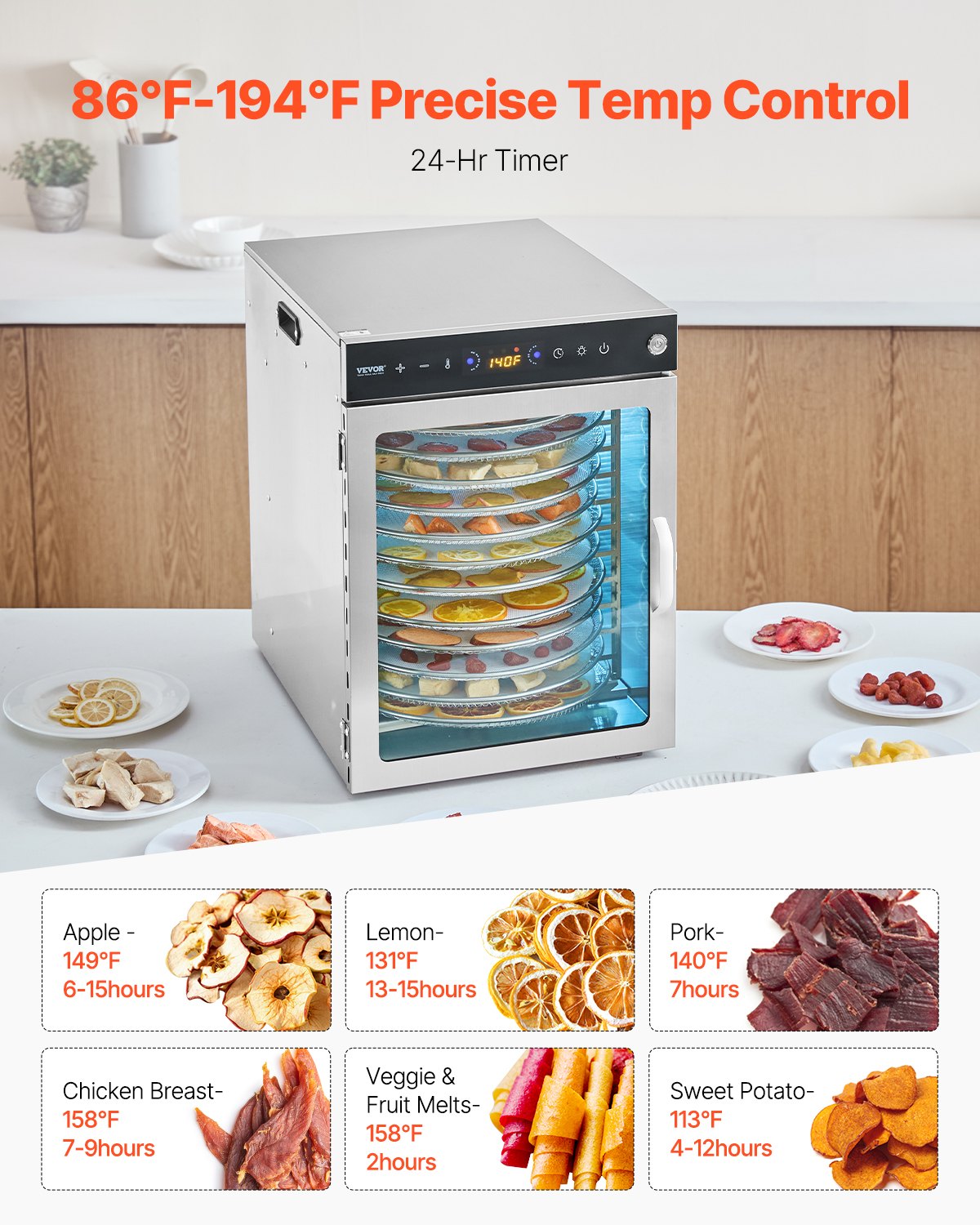 12 Trays Rotating Food Dryer Machine Stainless Steel 800W Fruit Drying