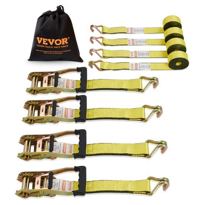 Ratchet Tie Down Straps (4PK), 5000 lb Break Strength, Double J Hook Includes 4 Premium 2" x 15' Rachet Tie Downs with Padded Handles, for Moving Securing Cargo, Appliances, Lawn Equipment