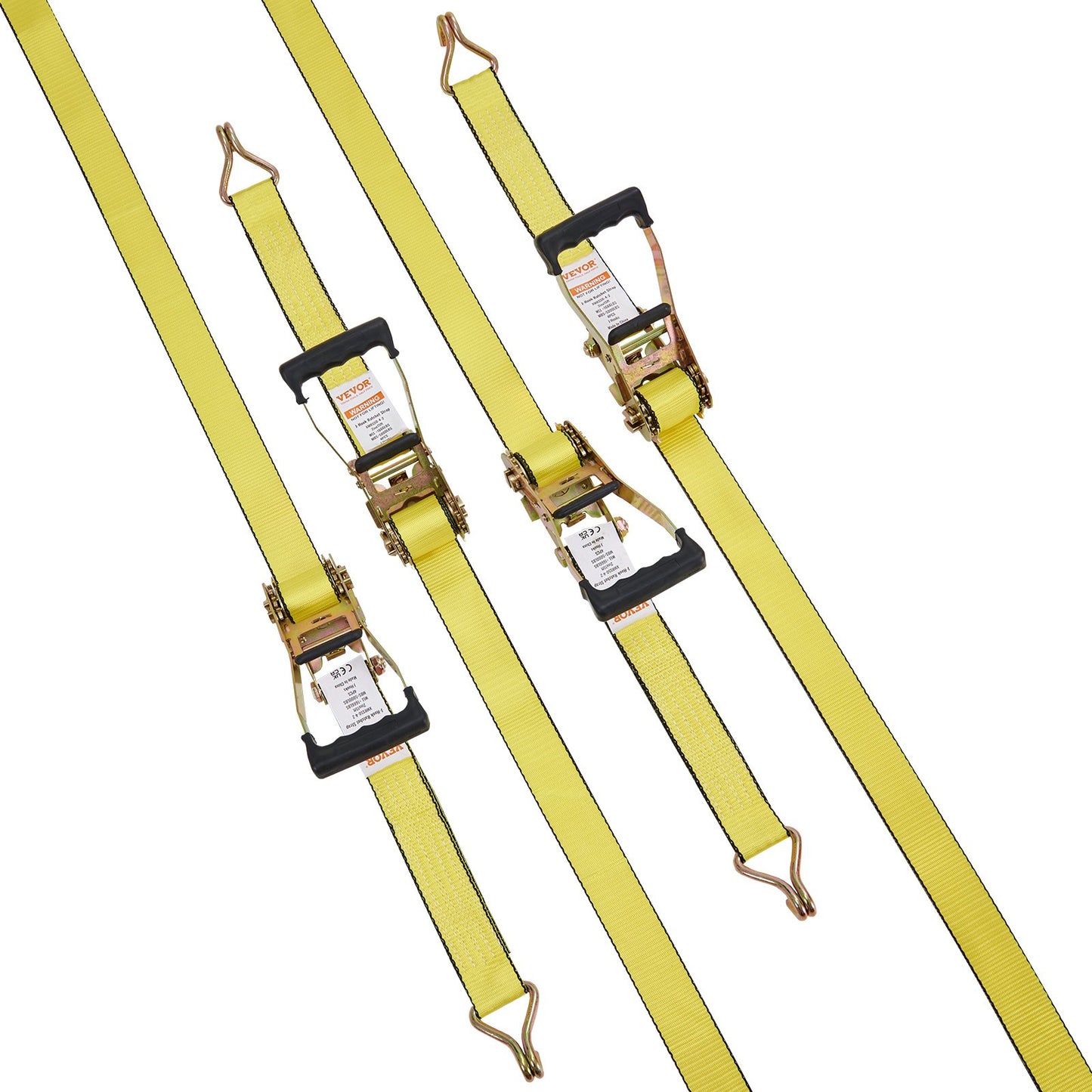 Ratchet Tie Down Straps (4PK), 5000 lb Breaking Strength, Double J-Hook Includes 4 Premium 2" x 15" Ratchet Tie Downs with Padded Handles, for Moving Load Securing, Appliances, Lawn Equipment