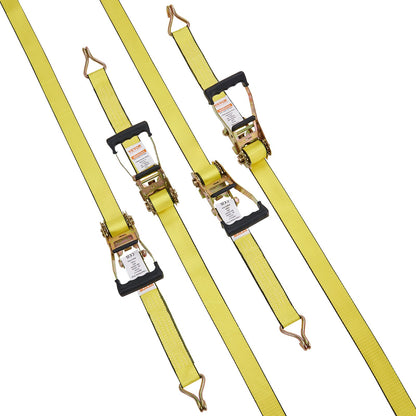 Ratchet Tie Down Straps (4PK), 5000 lb Breaking Strength, Double J-Hook Includes 4 Premium 2" x 15" Ratchet Tie Downs with Padded Handles, for Moving Load Securing, Appliances, Lawn Equipment