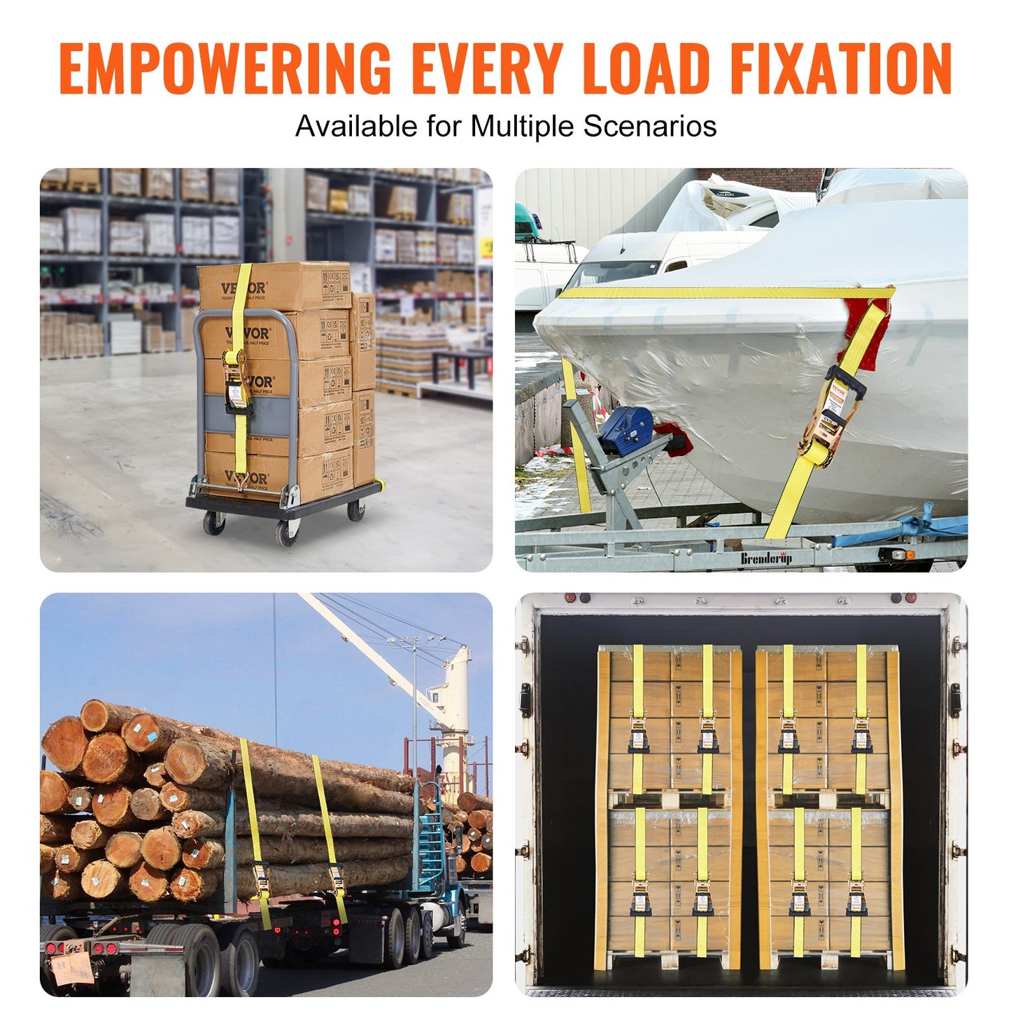 Ratschen-Spanngurte (4er-Pack), 10.000 lb Bruchfestigkeit, Doppel-J-Haken, inkl. 4 Premium-Ratschen-Spanngurte 2" x 27" mit gepolsterten Griffen, zum Transportieren sicherer Ladungen, Haushaltsgeräte, Rasengeräte