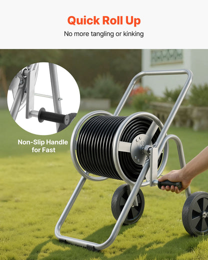 Hose Reel Cart, Hold Up to 175 ft of 5/8’’ Hose (Hose Not Included), Garden Water Hose Carts Mobile Tools with Wheels, Heavy Duty Powder-coated Steel Outdoor Planting for Garden, Yard, Lawn