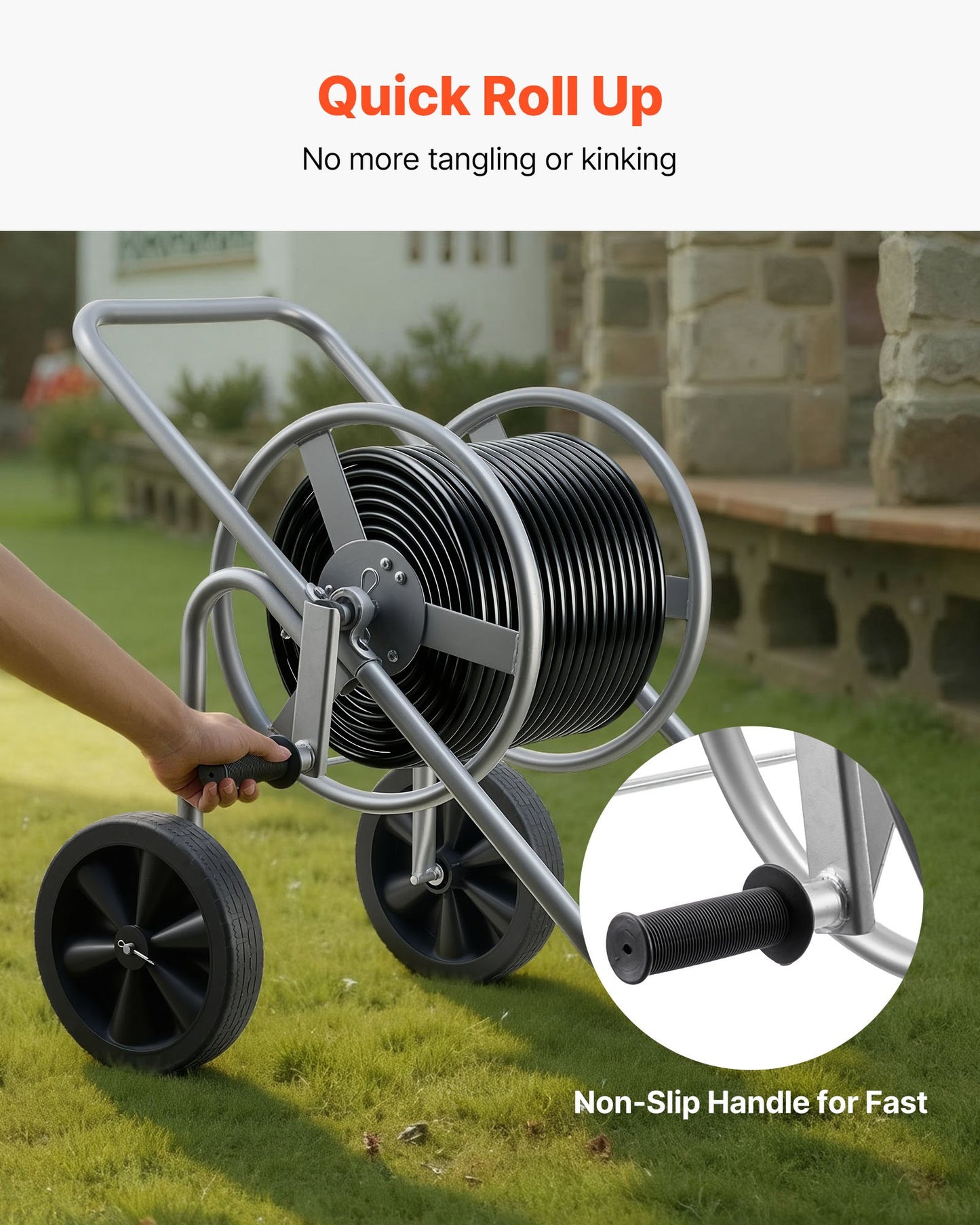 Water Hose Reel Cart, 200/300 ft High-Pressure Garden Hose Cart, Hoses Reel Carts with Two Wheels, Handle & Heavy-Duty Mesh Storage Basket, Portable Hoses Reels for Garden Watering, Car Washing