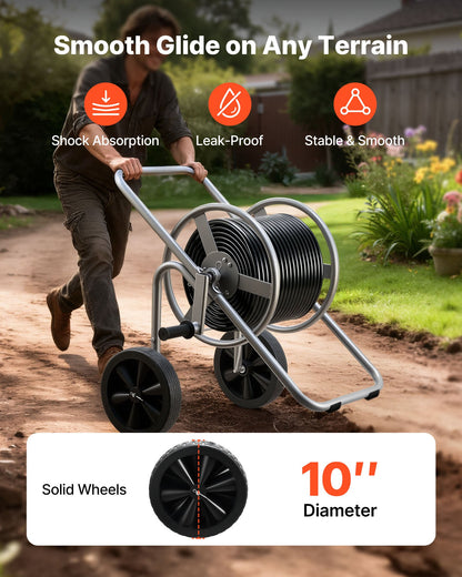 Water Hose Reel Cart, 200/300 ft High-Pressure Garden Hose Cart, Hoses Reel Carts with Two Wheels, Handle & Heavy-Duty Mesh Storage Basket, Portable Hoses Reels for Garden Watering, Car Washing