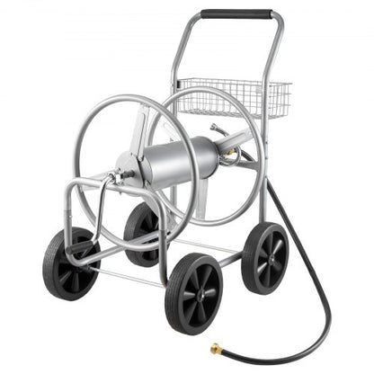 Hose Reel Cart, Hold Up to 250 ft of 5/8’’ Hose, Garden Water Hose Carts Mobile Tools with 4 Wheels, Heavy Duty Powder-coated Steel Outdoor Planting with Storage Basket, for Garden, Yard, Lawn