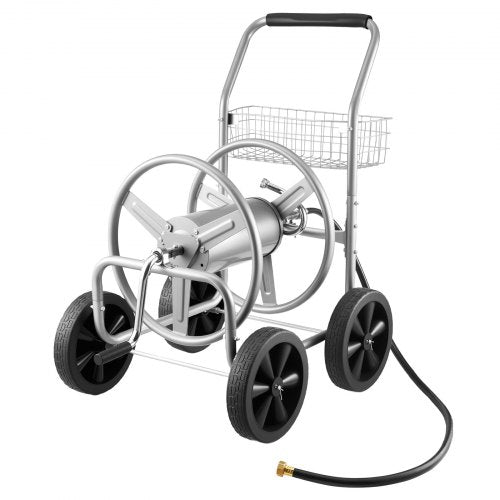 Hose Reel Cart, Hold Up to 300 ft of 5/8’’ Hose, Garden Water Hose Carts Mobile Tools with 4 Wheels, Heavy Duty Powder-coated Steel Outdoor Planting with Storage Basket, for Garden, Yard, Lawn