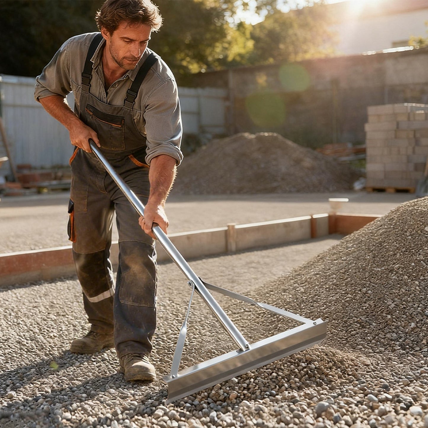 Landscape Rake, 60 inch Handle 20 inch Wide Head, Large Heavy Duty Aluminum Landscaping Level, Asphalt Rake Tool for Asphalt & Land Leveling, Concrete Paving, Sand Flattening, No Teeth