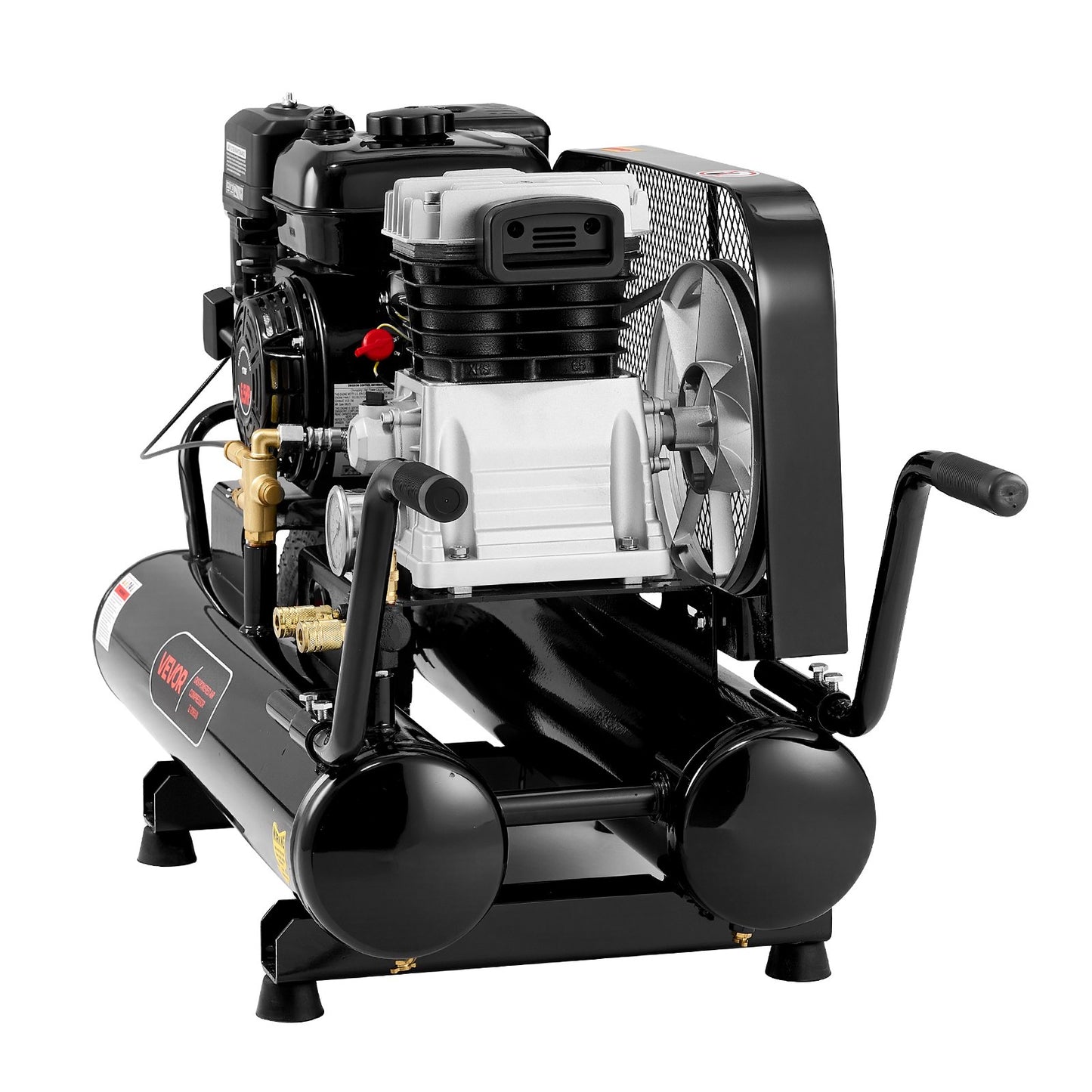 9 Gallon Twin-Tank Gas Powered Air Compressor, 6.5HP 9CFM Gas Driven Air Compressor Tank on Wheel, Max 115PSI Piston Pump Air-Compressed System for Tire Inflation, Auto Repairs, Spray Painting