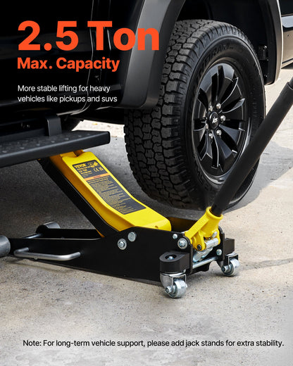 Floor Jack, 2.5 Ton Low Profile Floor Jack, Aluminum and Steel Racing Floor Jack with Dual Pistons Quick Lift Pump, Floor Jack Lifting Range 3-3/4"-18-7/10"