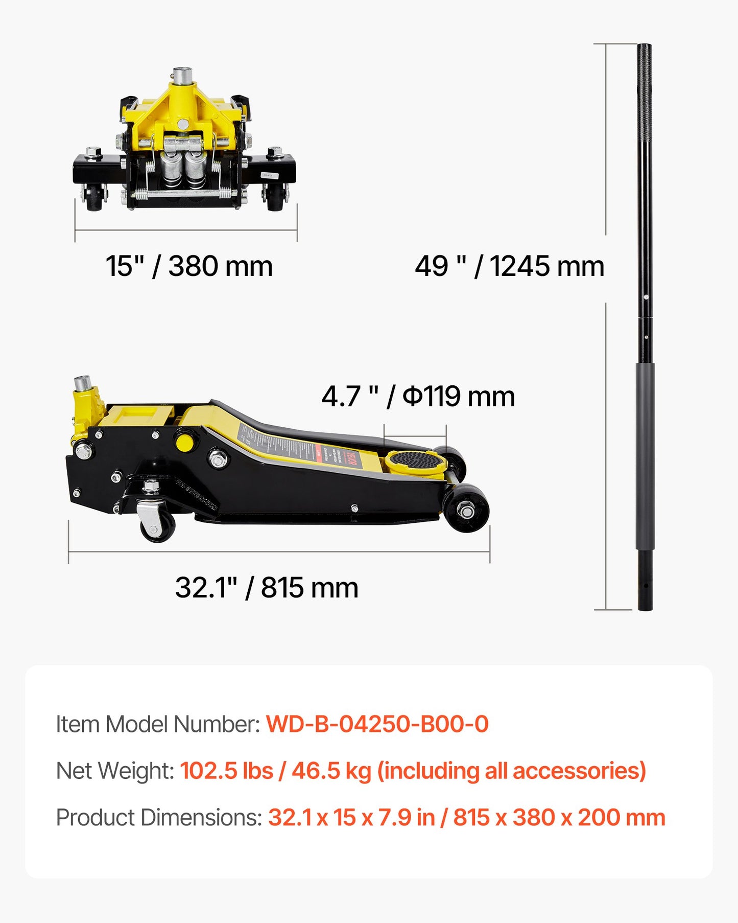 Low Profile Floor Jack, 4 Ton (8818 lbs) Capacity, Steel Racing Floor Jack with Dual Pistons Quick Lift Pump, Hydraulic Trolley Car Lift for Sport Utility Vehicle, Lifting Range 3.9-21.5 Inches