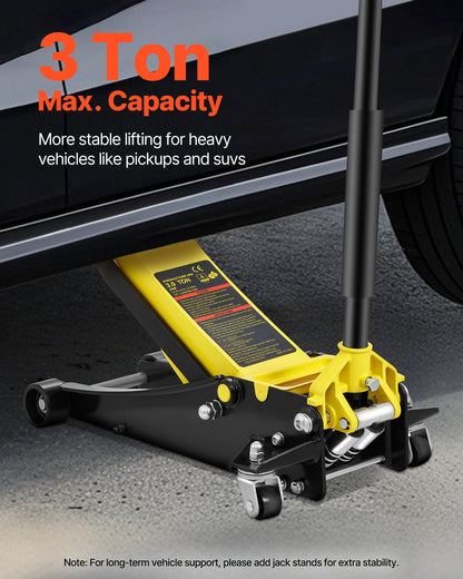 Floor Jack, 3 Ton Low Profile Floor Jack, Heavy-duty Steel Racing Floor Jack with Dual Pistons Quick Lift Pump, Floor Jack Lifting Range 3.35"-19.69"