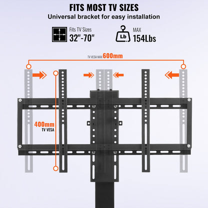 Automated TV Elevator, 39.4" Stroke, Supports 32-70" TVs, Adjustable Height 28.74-68.11", Remote Controlled, Max Load 154 lbs