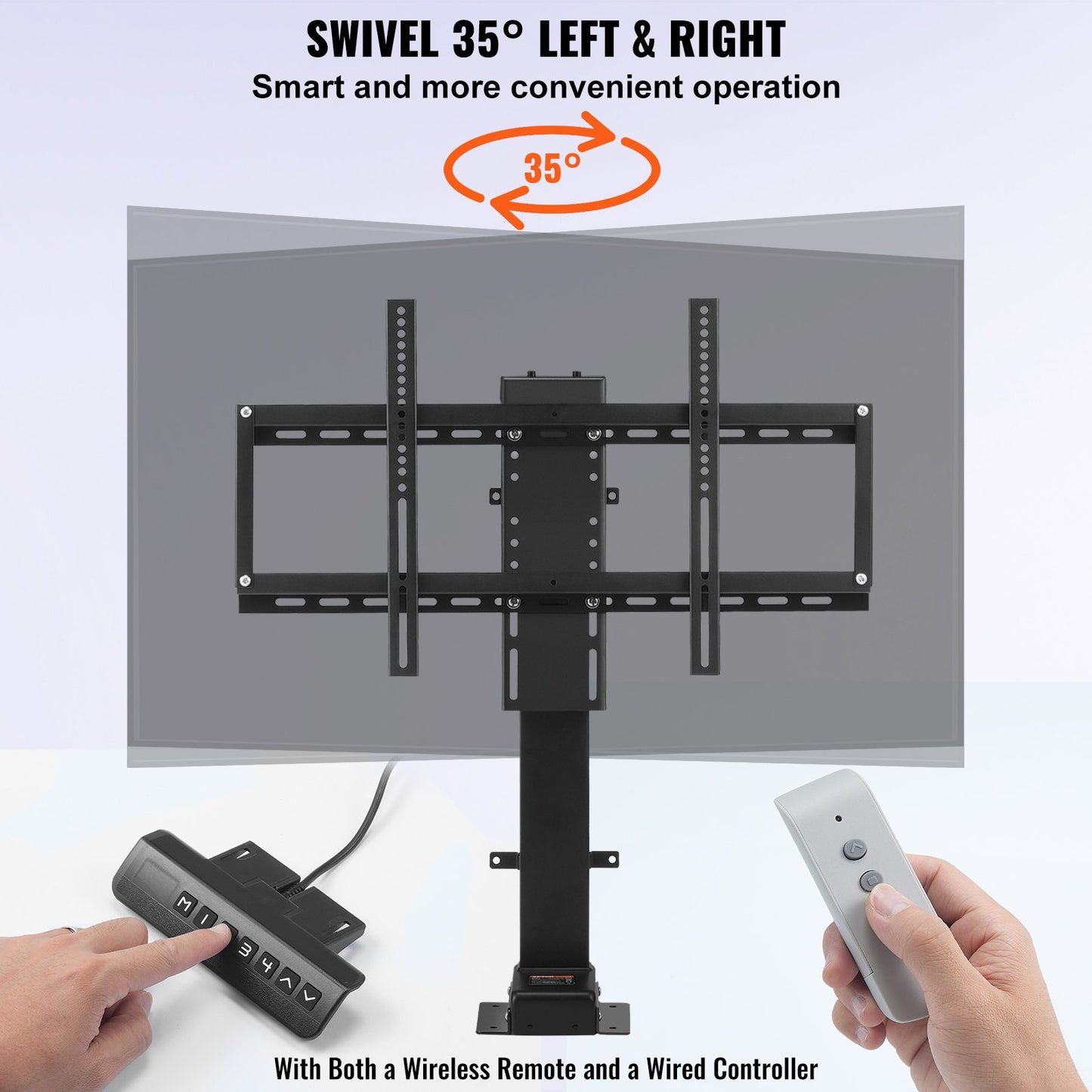 Motorized TV Lift with Swivel, Adjustable Height 28.74-68.11 Inch for 32-70 Inch TVs, Remote Controlled, 154 Lbs Capacity, Manual Left/Right Swivel 30°