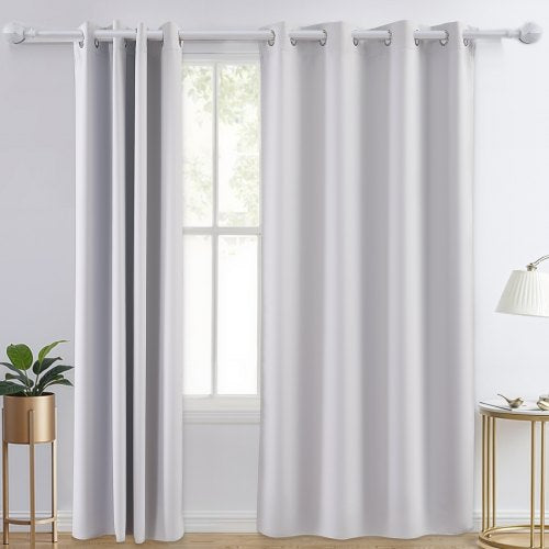 Blackout Curtains, White Blocking Drapes for Bedroom and Living Room, 2 Panels Set Grommet Room Darkening Curtain, Solid Thermal Insulated Drapes, Noise Reducing Window Treatments, 52x84 inch