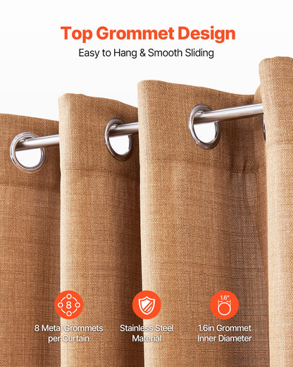 Natural Linen Curtains, 52 x 84 inch 2 Panels Set, Grommet Light Filtering Thick Flax Textured Linen Drapes, Privacy Burlap for Living Room, Bedroom, Farmhouse, Sunroom, Office Window Curtain