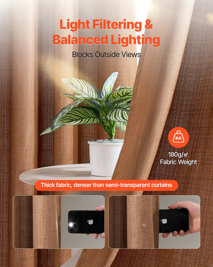 Natural Linen Curtains, 52 x 84 inch 2 Panels Set, Grommet Light Filtering Thick Flax Textured Linen Drapes, Privacy Burlap for Living Room, Bedroom, Farmhouse, Sunroom, Office Window Curtain