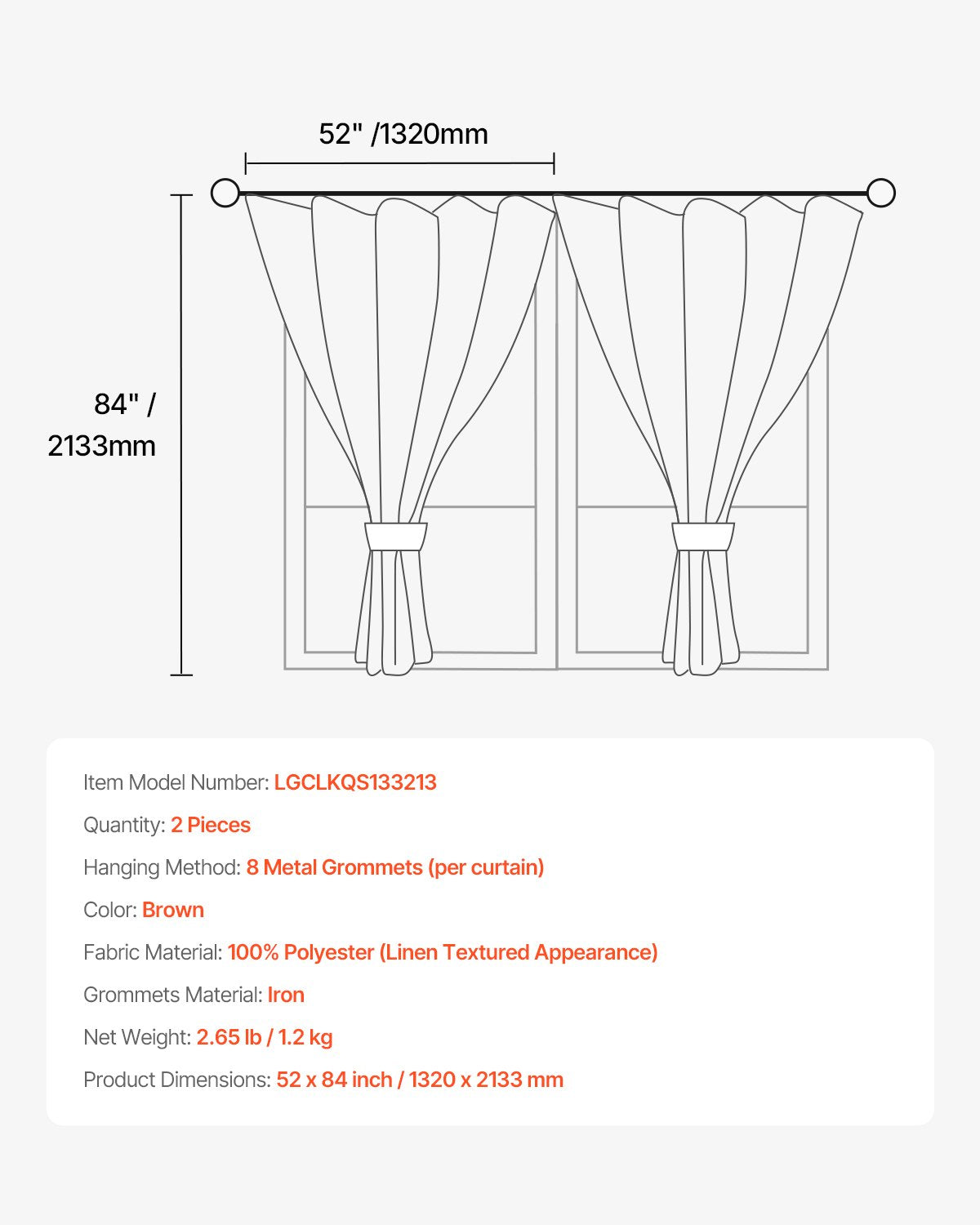 Natural Linen Curtains, 52 x 84 inch 2 Panels Set, Grommet Light Filtering Thick Flax Textured Linen Drapes, Privacy Burlap for Living Room, Bedroom, Farmhouse, Sunroom, Office Window Curtain