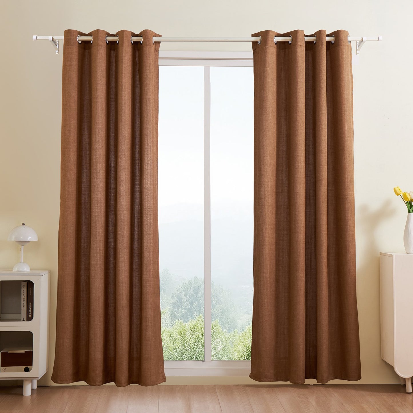 Natural Linen Curtains, 52 x 84 inch 2 Panels Set, Grommet Light Filtering Thick Flax Textured Linen Drapes, Privacy Burlap for Living Room, Bedroom, Farmhouse, Sunroom, Office Window Curtain