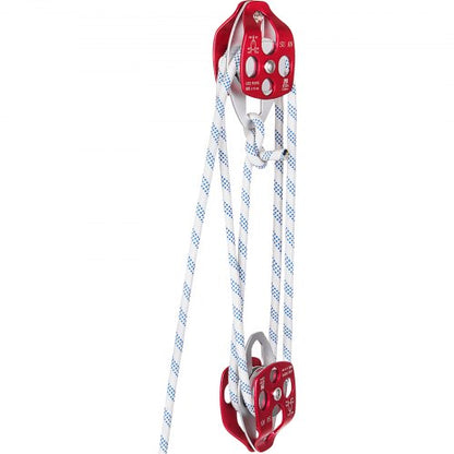 Double Pulley Block & Rope Kit, 1/2 inch x 98 ft Braided Line, Dual Pulley Rigging System, 35 kN Breaking Strength for Tower Work, Hoisting, Training & Outdoor Applications