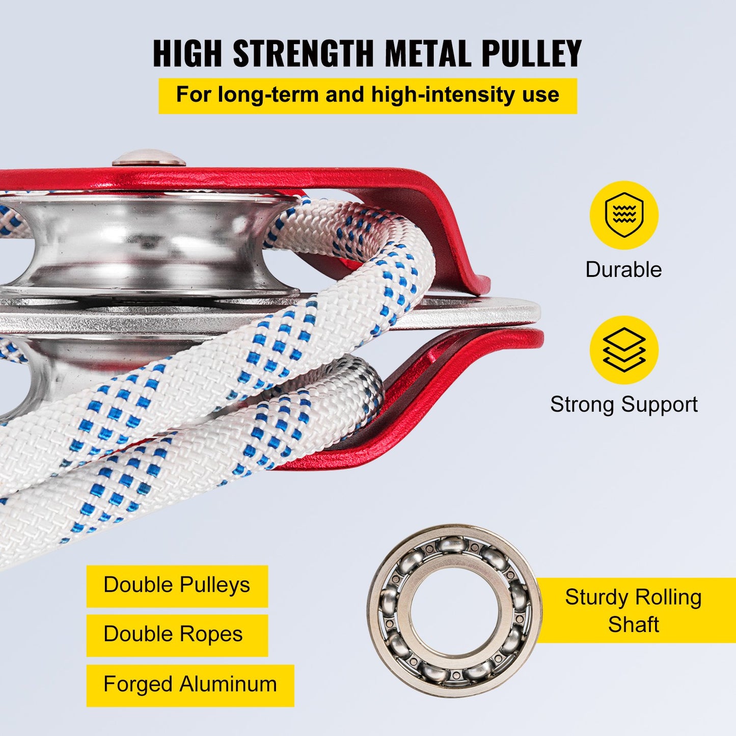 Double Pulley Block & Rope Kit, 1/2 inch x 98 ft Braided Line, Dual Pulley Rigging System, 35 kN Breaking Strength for Tower Work, Hoisting, Training & Outdoor Applications