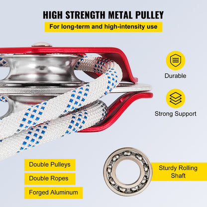 Twin Sheave Block and Tackle 7700LBS Pulley 150Ft, 1/2Inch Double Braid Rope