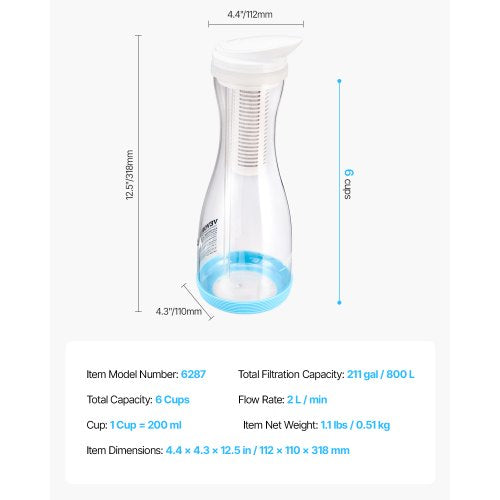 vattenfilterkanna 6 koppar glasvattenfilterkanna 211 gallon