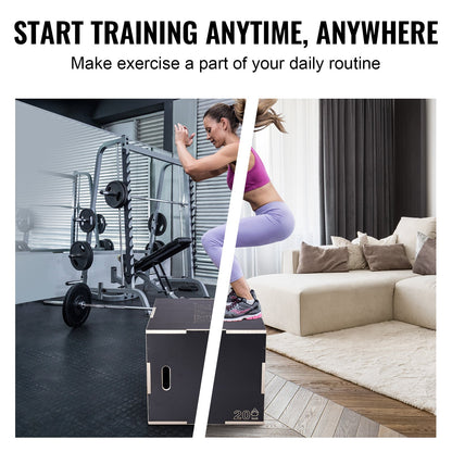 3 in 1 Plyometric Jump Box, 30/24/20 tums Plyo Box, Platform & Jumping Agility Box, Anti-Slip Fitness Exercise Step Up Box för hemmagympa träning, konditionsstyrketräning, svart