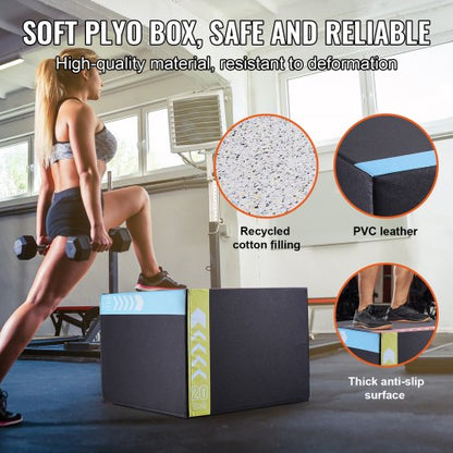 3-in-1-Plyometrische Sprungbox, 30/24/20 Zoll Baumwoll-Plyo-Box, Plattform- und Sprung-Agility-Box, rutschfeste Fitness-Übungs-Step-Up-Box für das Heim-Fitnessstudio-Workout, Cardio-Krafttraining, Schwarz | EU