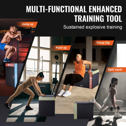 3-in-1-Plyometrische Sprungbox, 30/24/20 Zoll Baumwoll-Plyo-Box, Plattform- und Sprung-Agility-Box, rutschfeste Fitness-Übungs-Step-Up-Box für das Heim-Fitnessstudio-Workout, Cardio-Krafttraining, Schwarz | EU