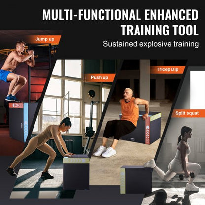 3-in-1-Plyometrische Sprungbox, 30/24/20 Zoll Baumwoll-Plyo-Box, Plattform- und Sprung-Agility-Box, rutschfeste Fitness-Übungs-Step-Up-Box für das Heim-Fitnessstudio-Workout, Cardio-Krafttraining, Schwarz | EU