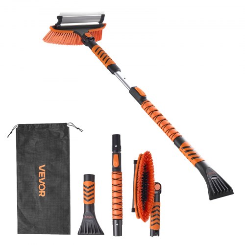 Car Snow Brush, 3-in-1 Snow Remover for Car Windshield - with 180° Pivoting Brush Head, Squeegee & Ice Scraper, 34.3"-42.1" Extendable Aluminum Handle and Foam Grip for Cars, Truck, SUV, RV
