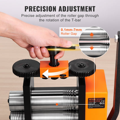 Valsverk, 3"/76 mm smyckesvalsverksmaskin, 1:2 utväxlingsförhållande, 3-i-1 multifunktionsvalsverk, 0,1-7 mm presstjocklek för tillverkning av metallsmycken Plåt fyrkantig tråd halvcirkelmönster