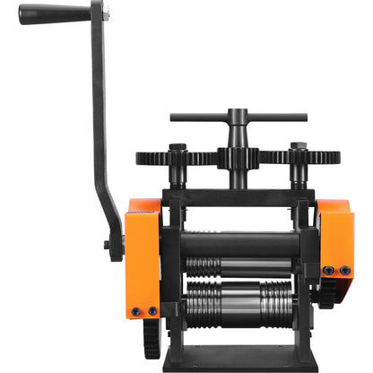 Valsverk, 1,77"/45 mm smyckesvalsmaskin, 1: 2,4 utväxlingsförhållande, 3-i-1 multifunktionsvalsverk, 0-6 mm presstjocklek för tillverkning av metallsmycken Plåt fyrkantig tråd halvcirkel