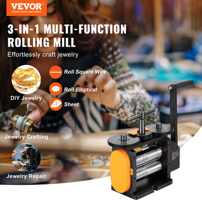 Rolling Mill, 2.24"/57 mm Jewelry Rolling Mill Machine, 1: 2 Gear Ratio, 3-in-1 Multi-function Rolling Mill, 0-5.5 mm Press Thickness for Metal Jewelry Making Sheet Square Wire Elliptical
