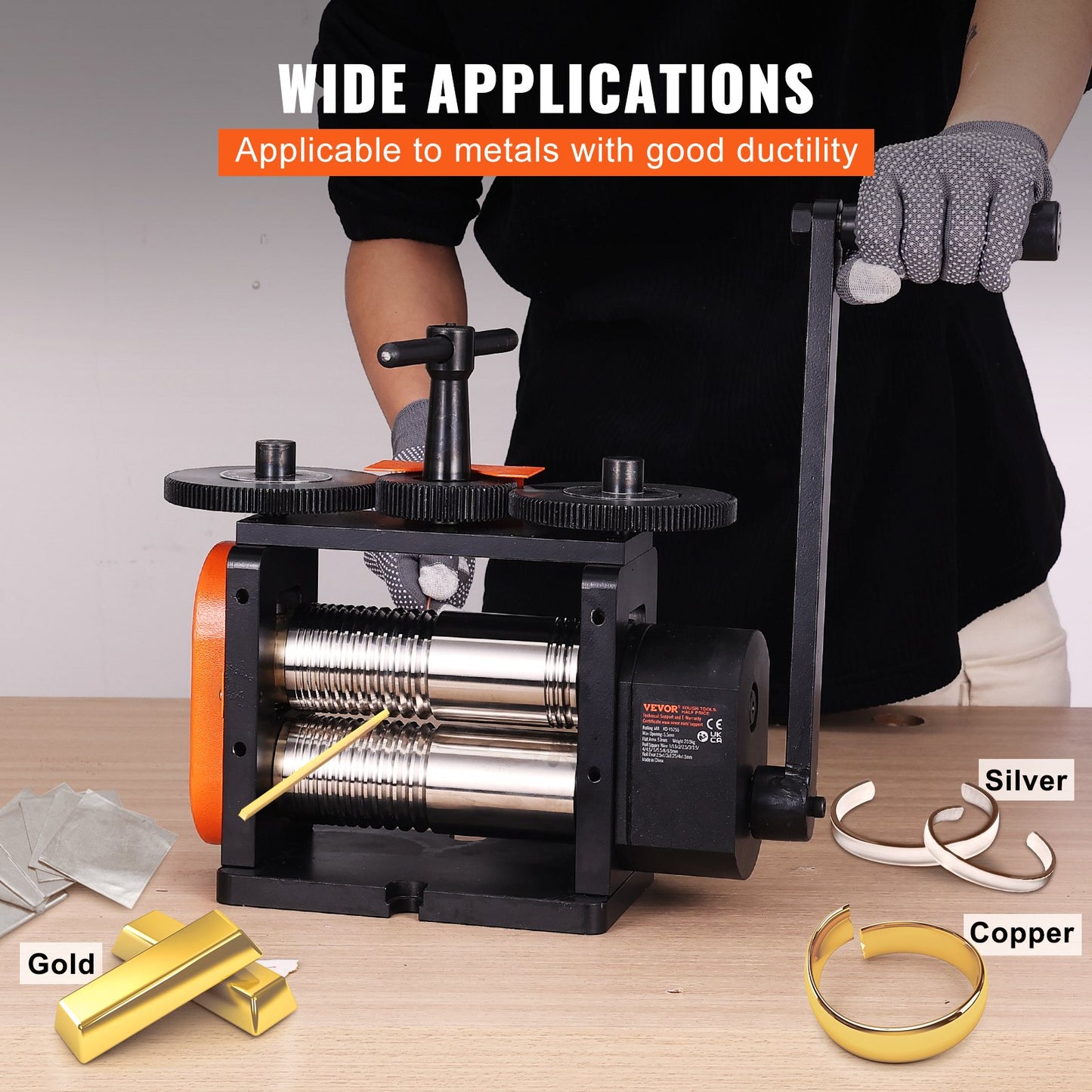 Rolling Mill, 2.24"/57 mm Jewelry Rolling Mill Machine, 1: 2 Gear Ratio, 3-in-1 Multi-function Rolling Mill, 0-5.5 mm Press Thickness for Metal Jewelry Making Sheet Square Wire Elliptical