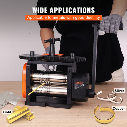 Rolling Mill, 2.24"/57 mm Jewelry Rolling Mill Machine, 1: 2 Gear Ratio, 3-in-1 Multi-function Rolling Mill, 0-5.5 mm Press Thickness for Metal Jewelry Making Sheet Square Wire Elliptical
