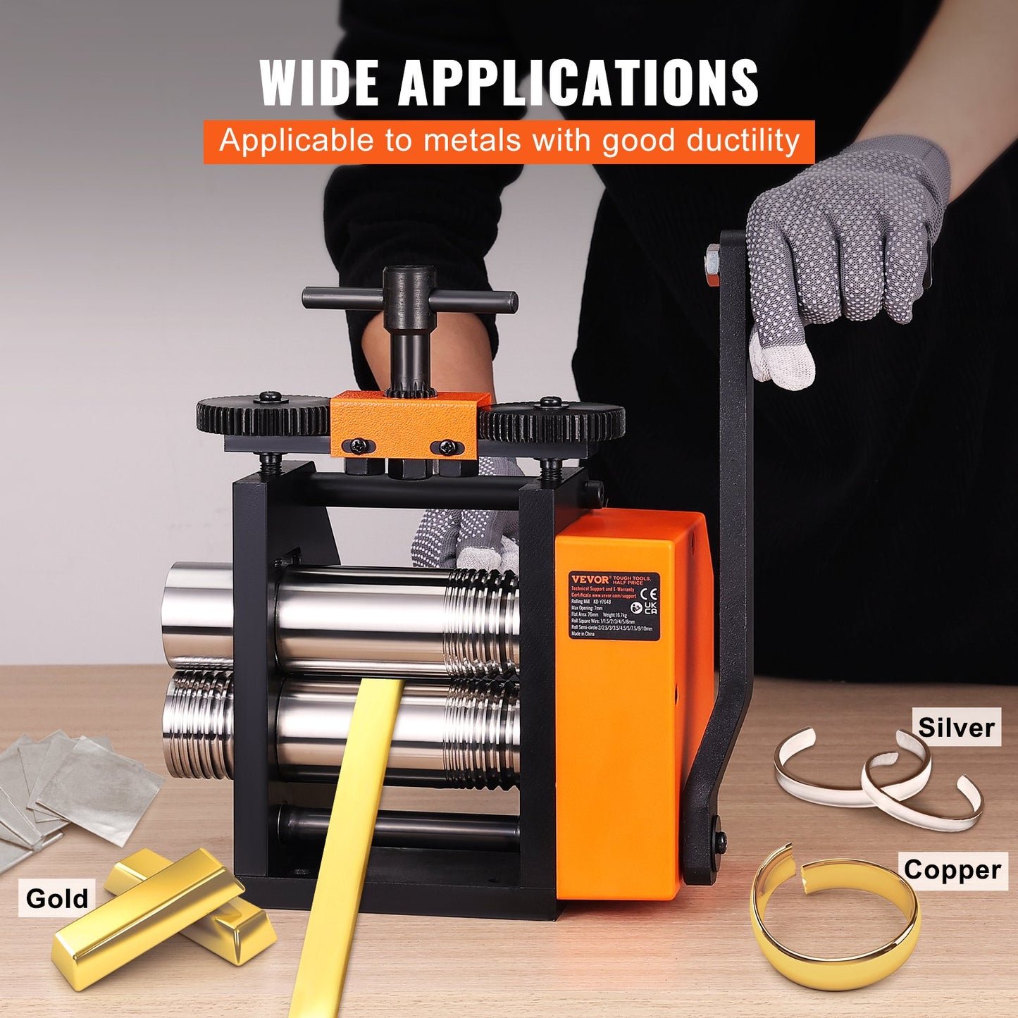 Valsverk, 2,95"/75 mm smycken valsverk maskin, 1:2 utväxling, 3-i-1 multifunktions valsverk, 0,03-6,5 mm presstjocklek för tillverkning av metallsmycken Plåt fyrkantig tråd halvcirkel